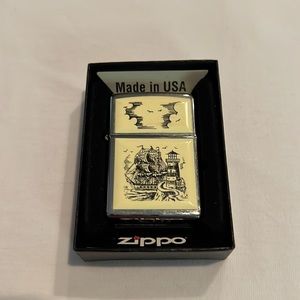 Zippo lighter with Ship and Scrimshaw design